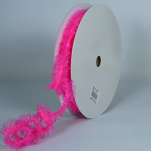 Hot Pink Elastic Ruffled Organza Ribbon