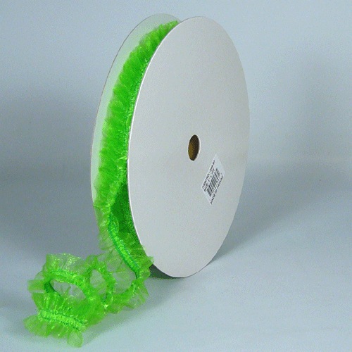 Neon Green Elastic Ruffled Organza Ribbon