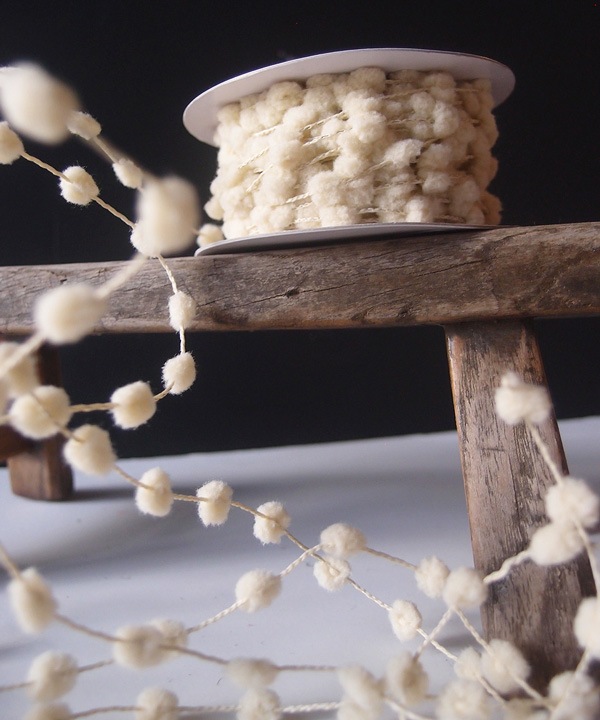 Ivory Mini Wired Pom Pom Trim Ribbon