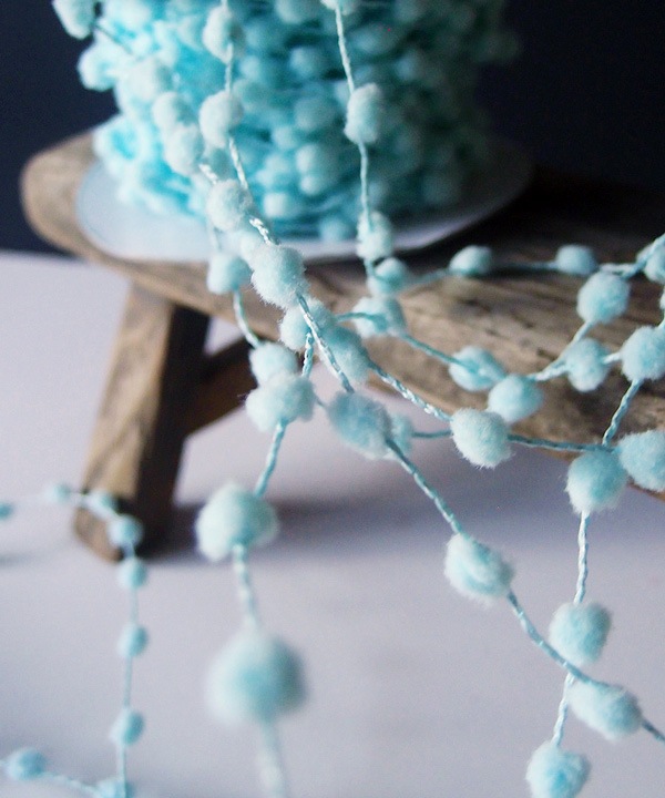 Light Blue Mini Wired Pom Pom Trim Ribbon