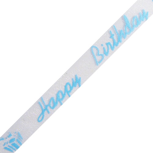 Light Blue "Happy Birthday" Print on Sheer Ribbon