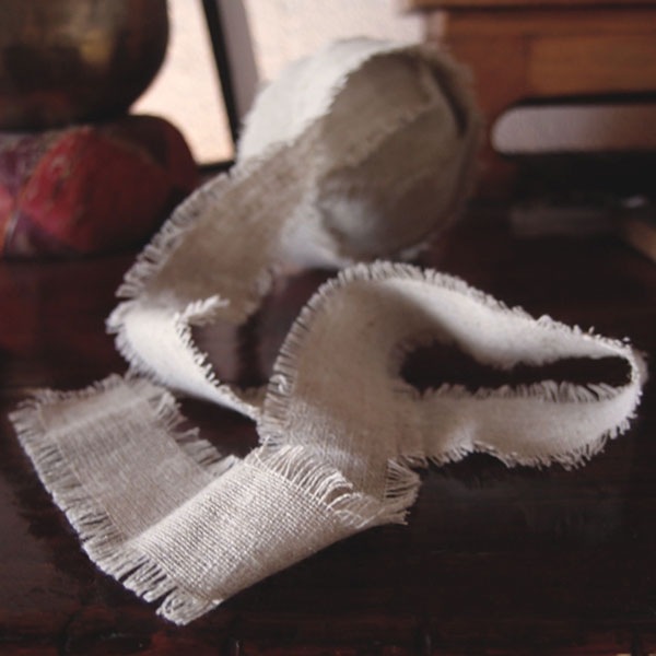 Natural Linen Ribbon with Fringe Edge
