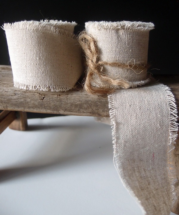 Natural Linen Ribbon with Fringe Edge