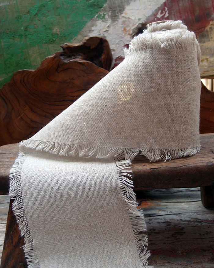 Natural Linen Ribbon with Fringe Edge
