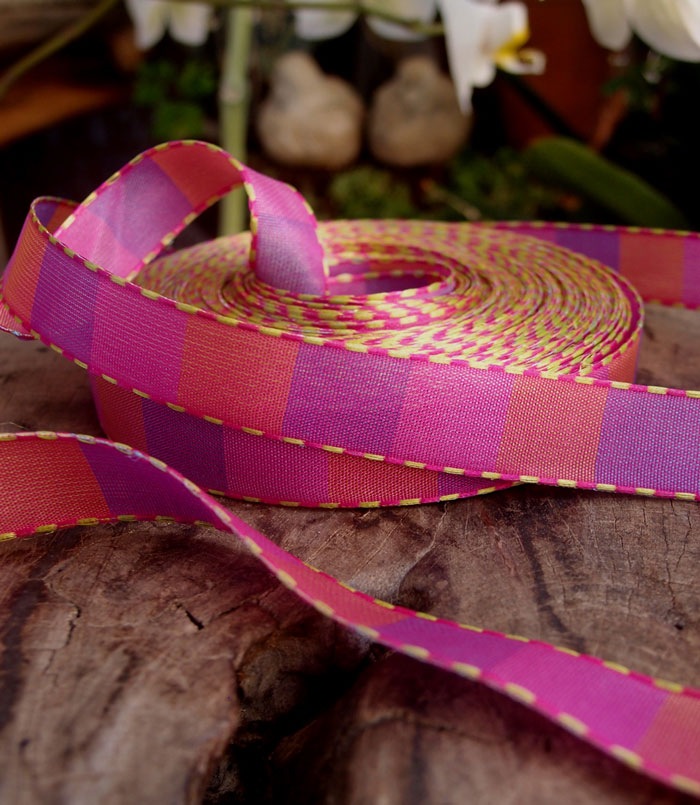 Purple, Red & Hot Pink Color Blocked Woven Ribbon