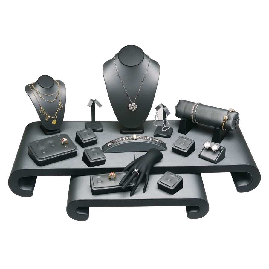 Steel Grey Faux Leather with Black Faux Leather Trim