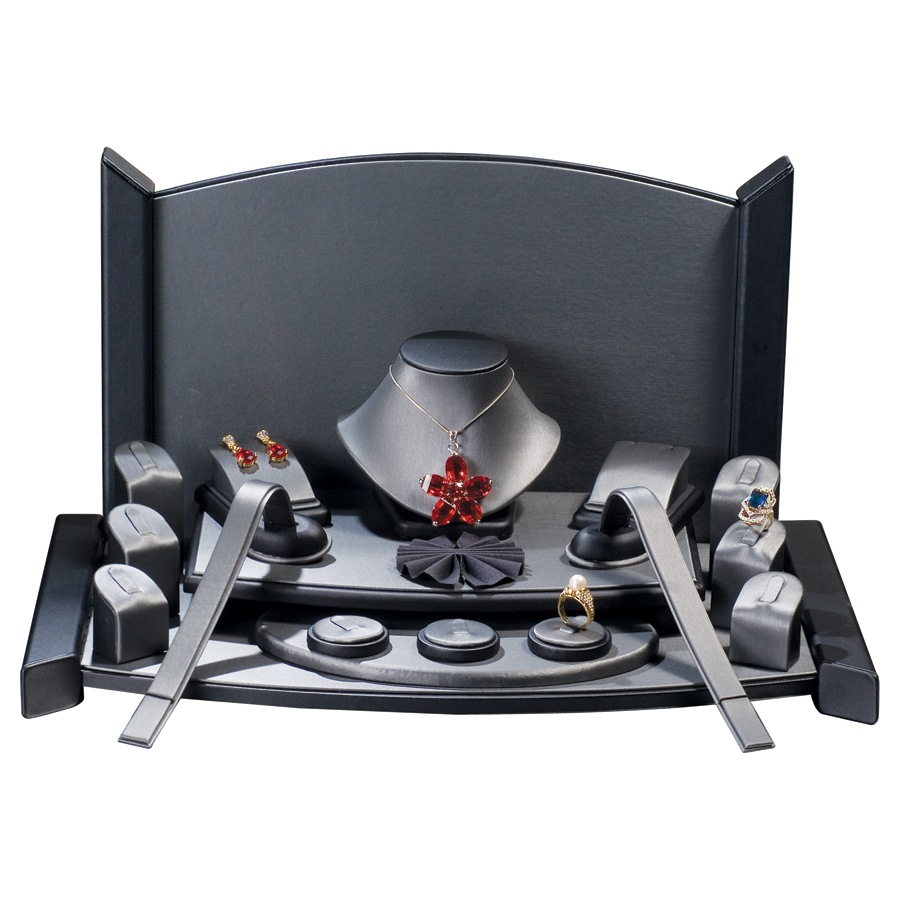 Steel Grey Faux Leather with Black Faux Leather Display Set