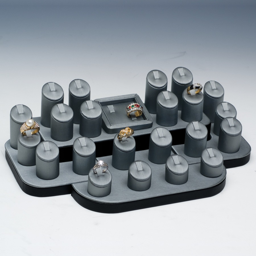 Steel Grey Faux Leather with Black Trim 24-Ring Clip Set Display