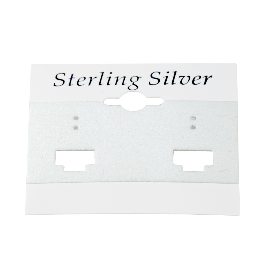 White "Sterling Silver" Black Imprinted  French Clip Hanging Earring Card (x100)
