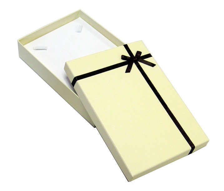 Chocolate Beige Cardboard Necklace Box with a Bow