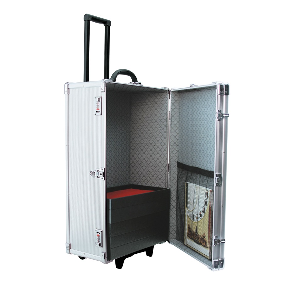 Large Silver Aluminum Carrying Case with Retractable Handle