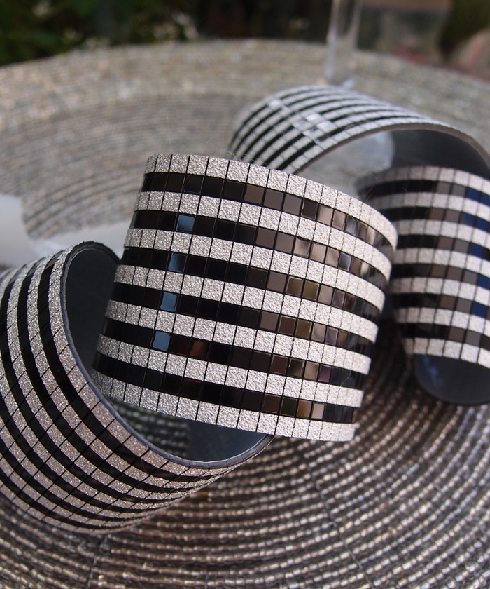 Black & Silver Glitter Mosaic Applique w/ Sticker Back