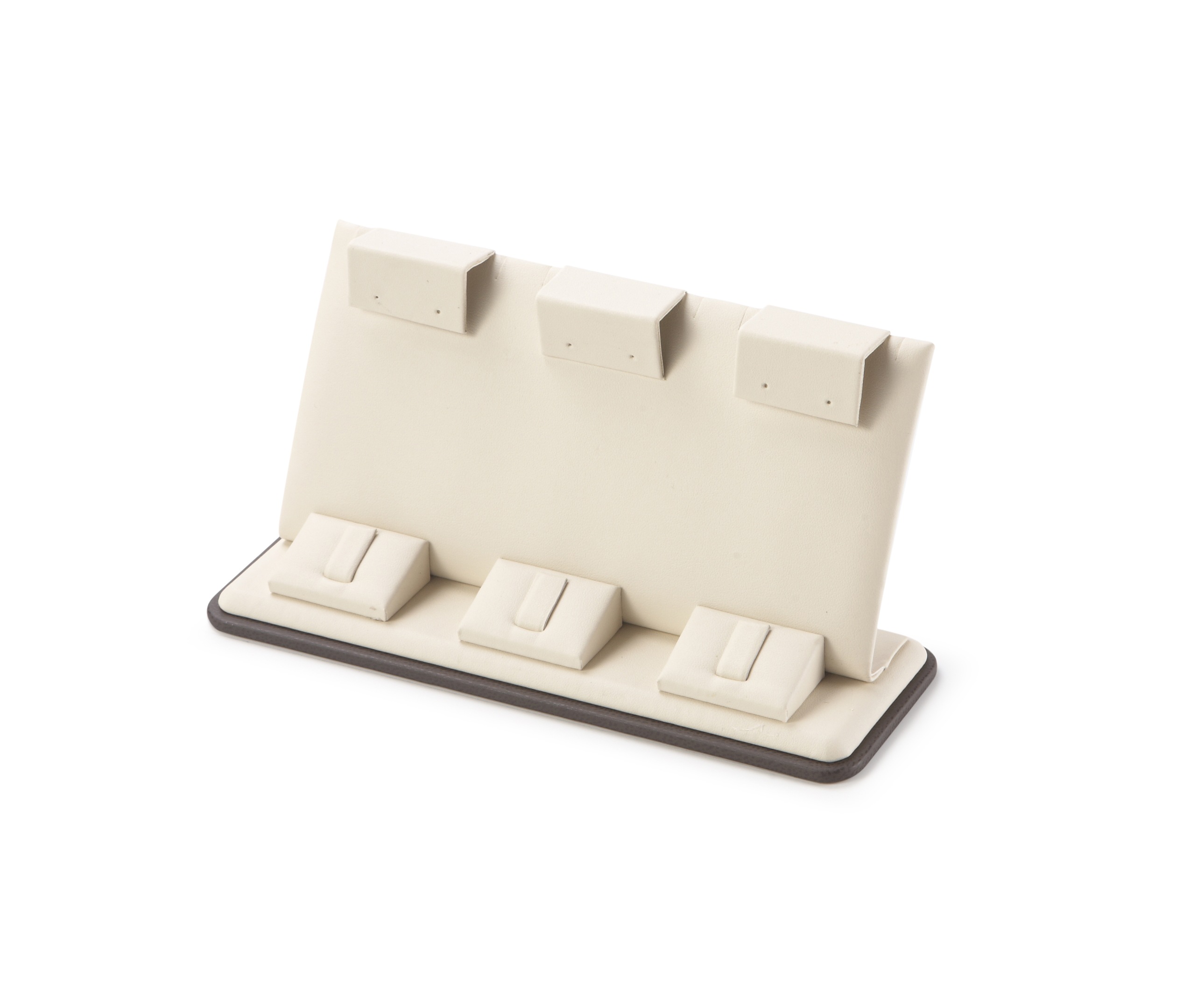 Chocolate/Beige Leatherette 3 Pairs Earring/Ring Stand
