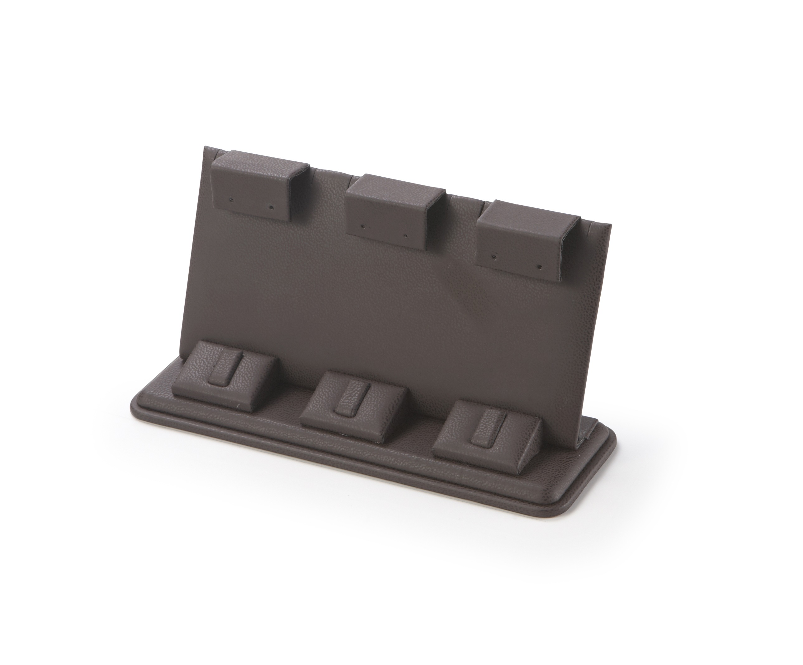 Chocolate Leatherette 3 Pairs Earring/ Ring Stand