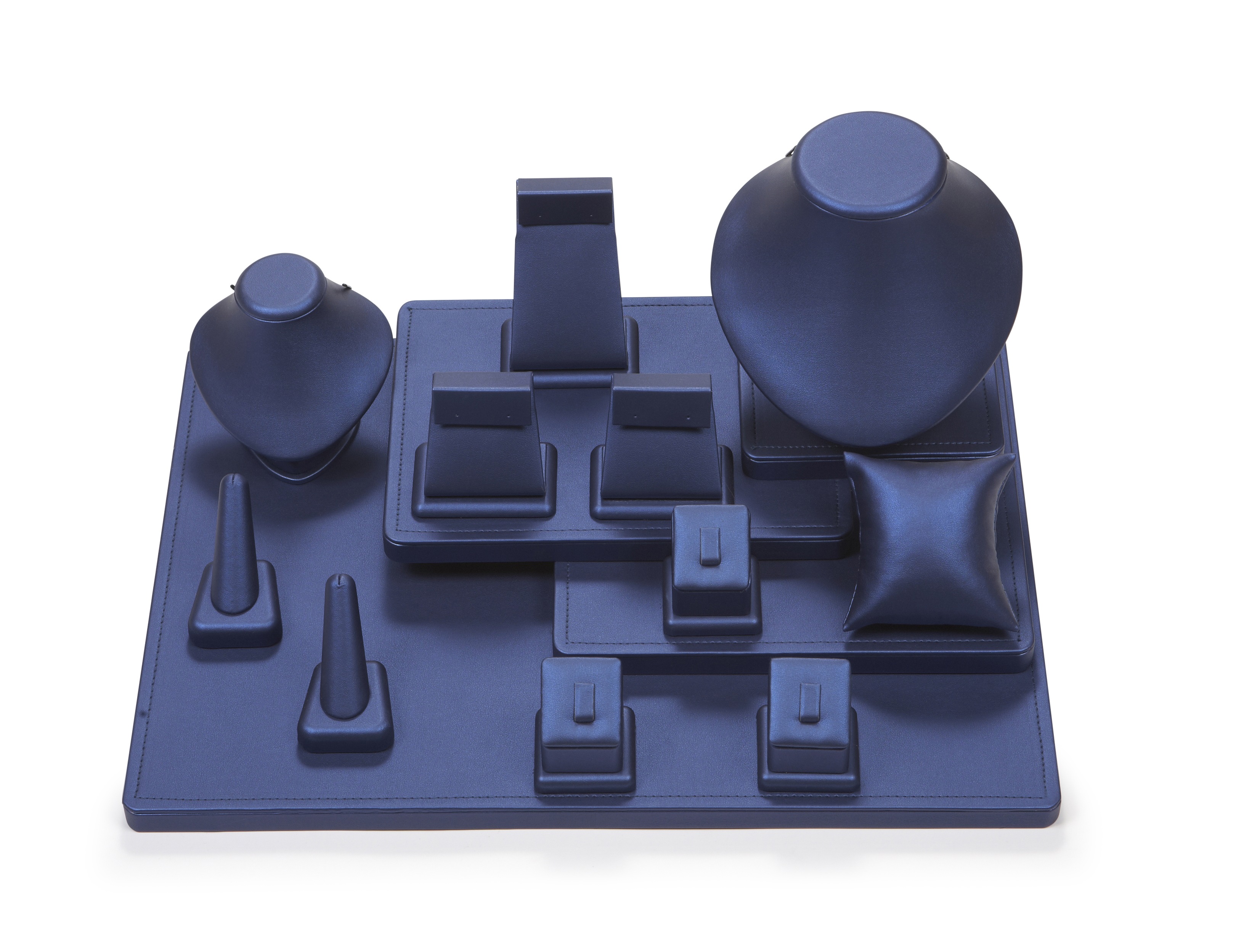 Navy Blue Leatherette Showcase Display Set