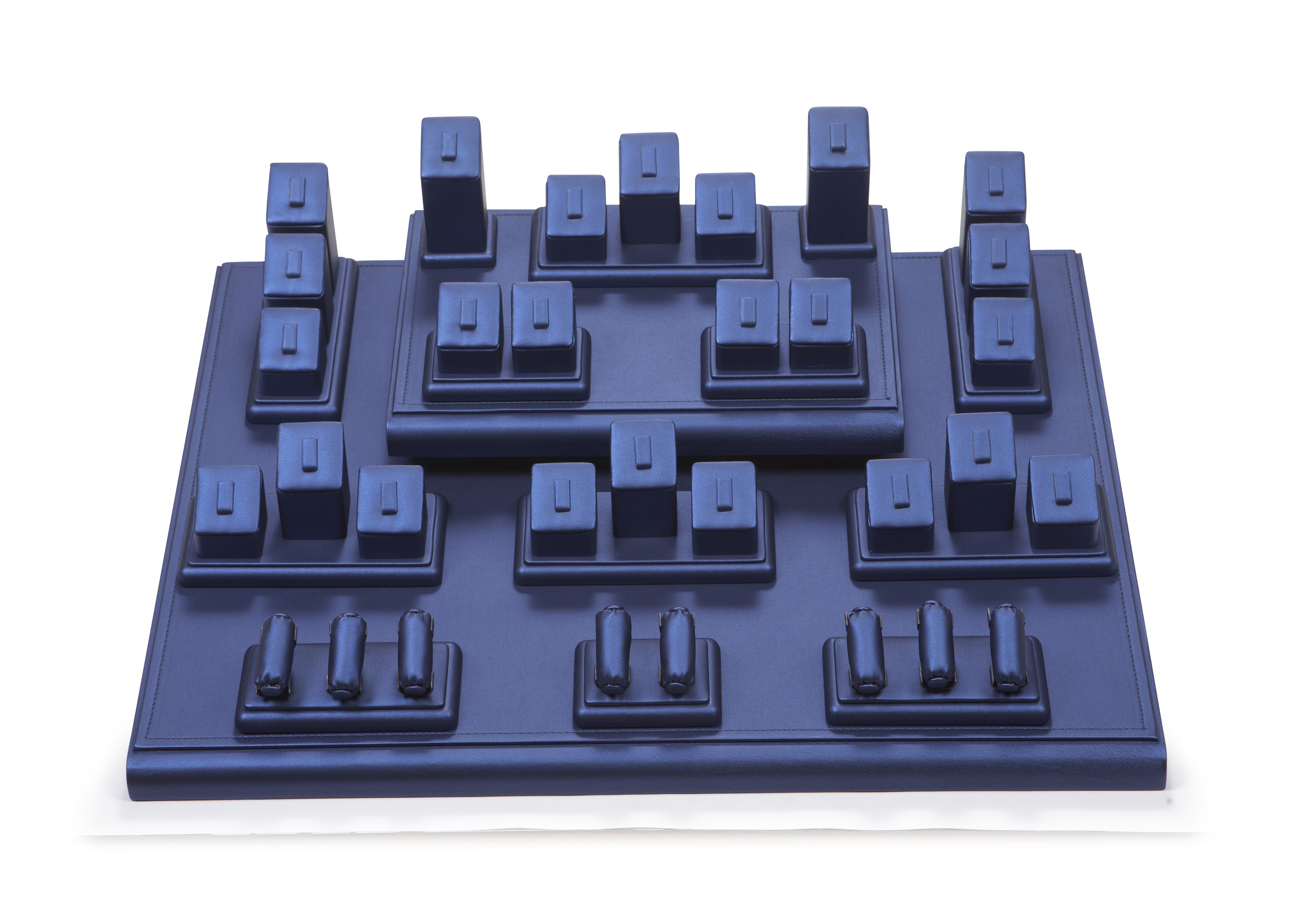 Navy Blue Leatherette Showcase Display Set