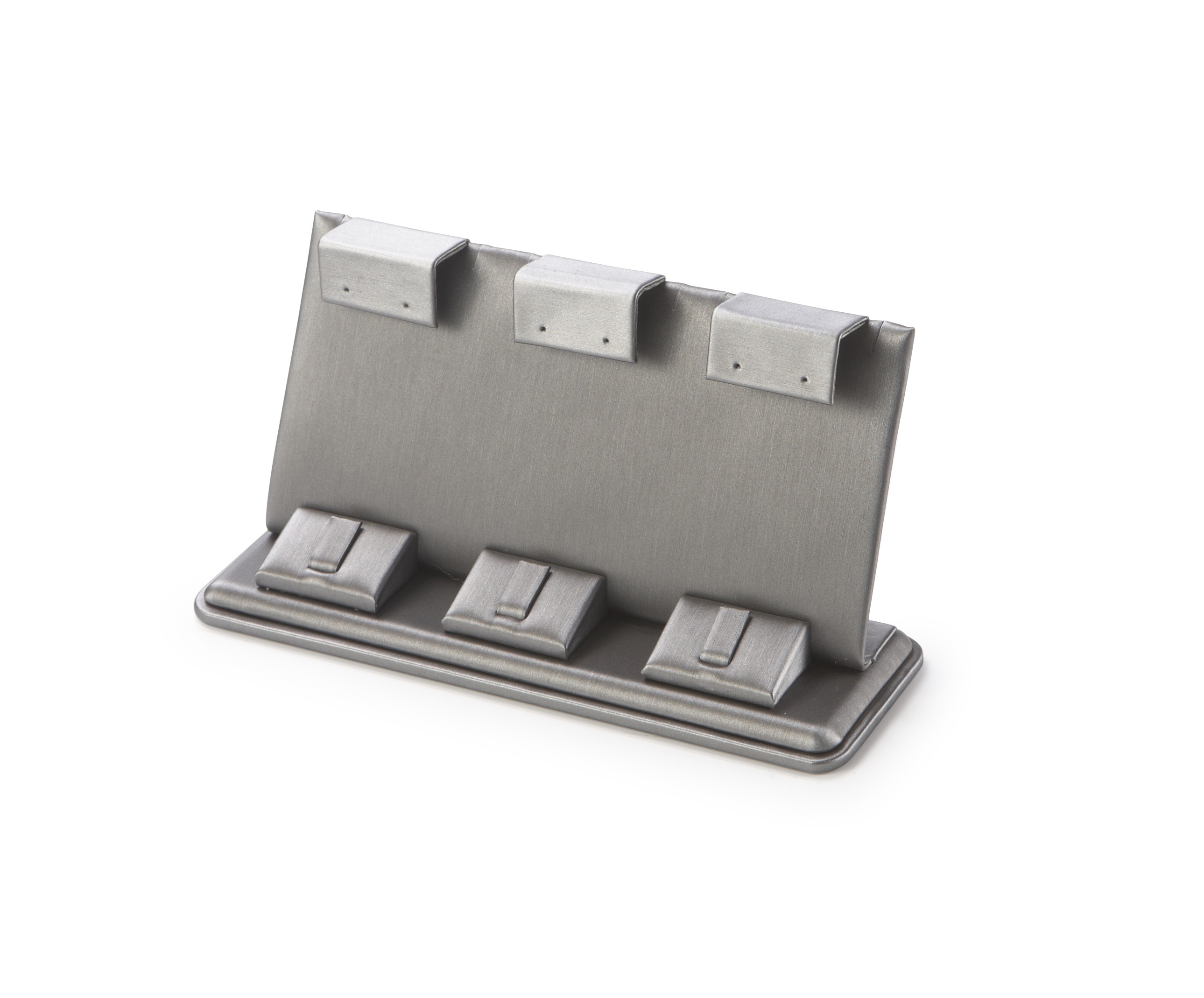 Silver Gray Leatherette 3 Pairs Earring/Ring Stand