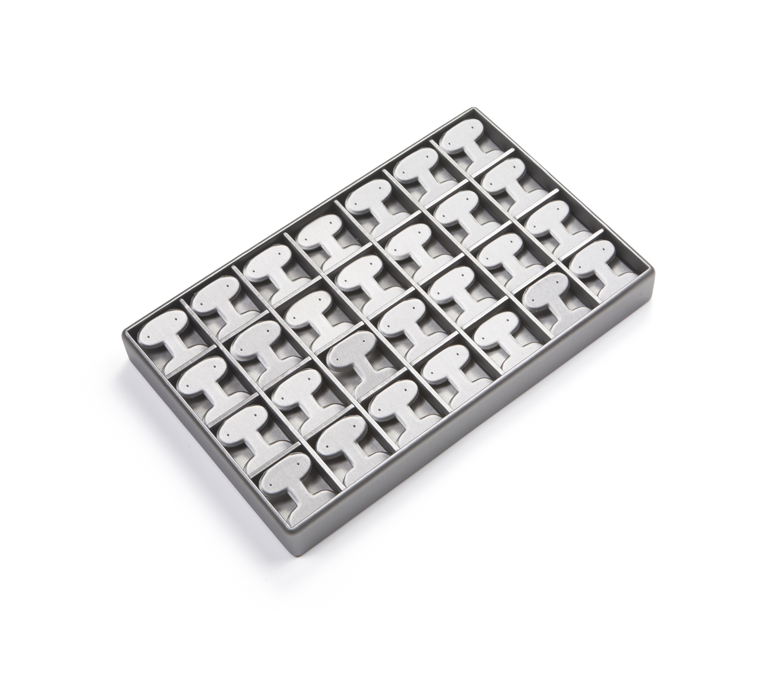 Silver Gray Leatherette 28 Earring Tree Tray