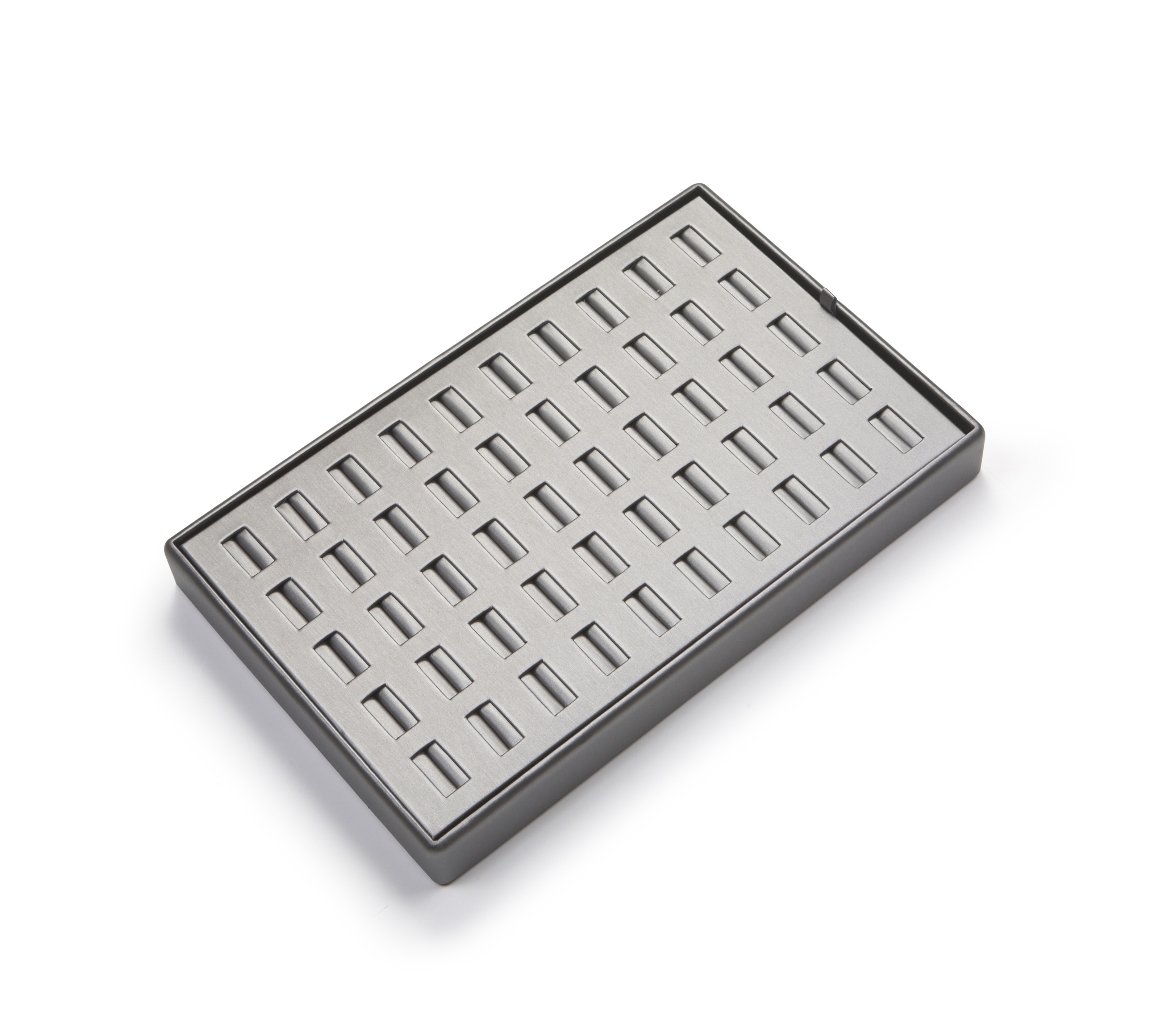 Silver Gray Leatherette 50 Slot Ring Tray