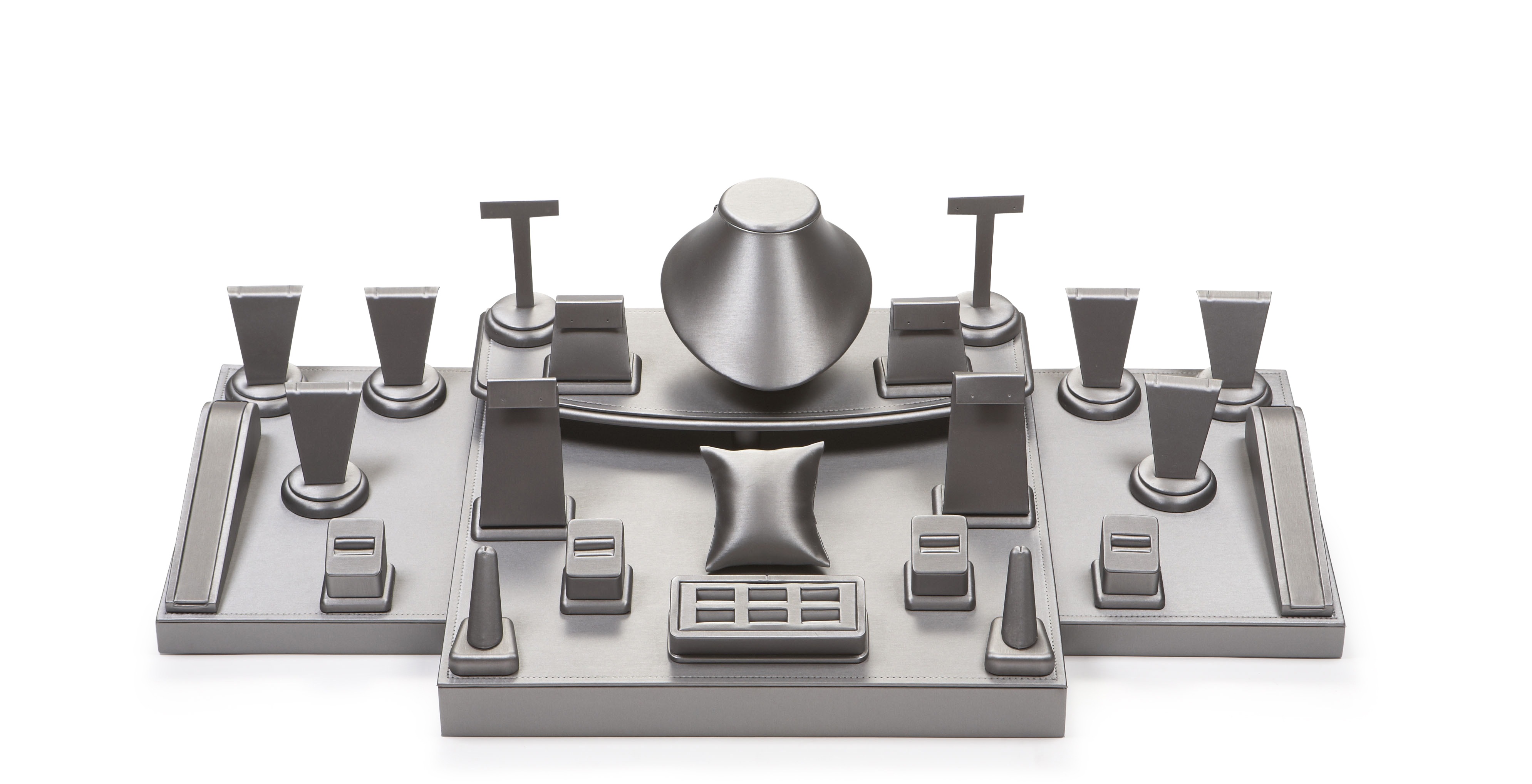 Silver Gray Leatherette Showcase Display Set