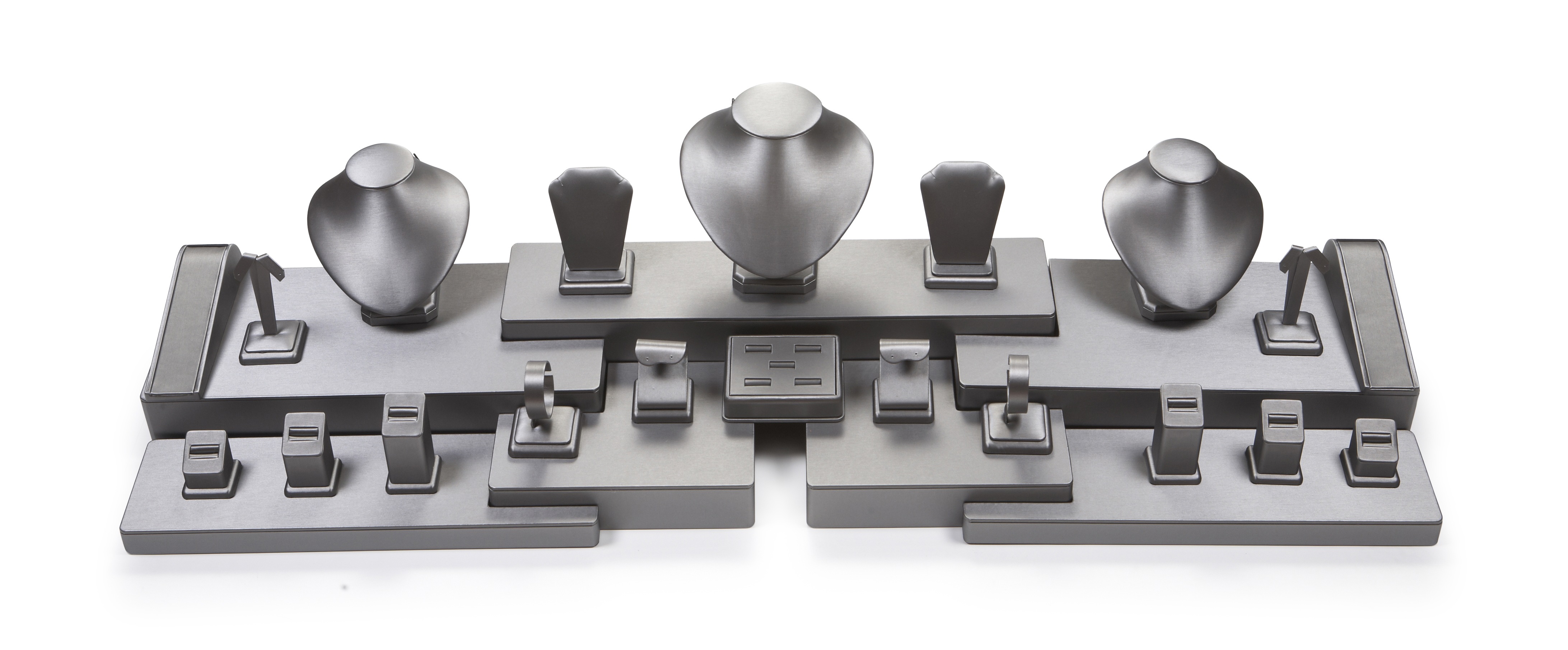 Silver Gray Leatherette Showcase Display Set