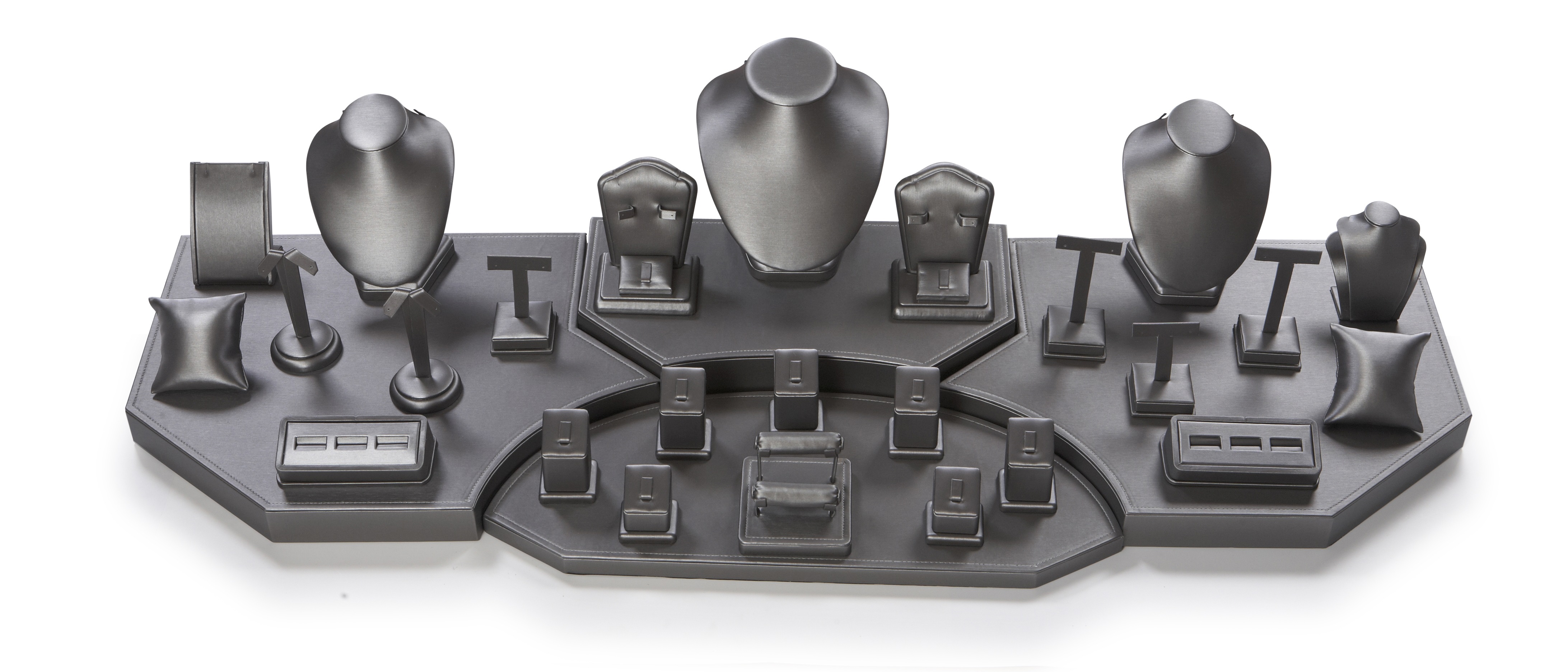 Silver Gray Leatherette 4' Showcase Display Set
