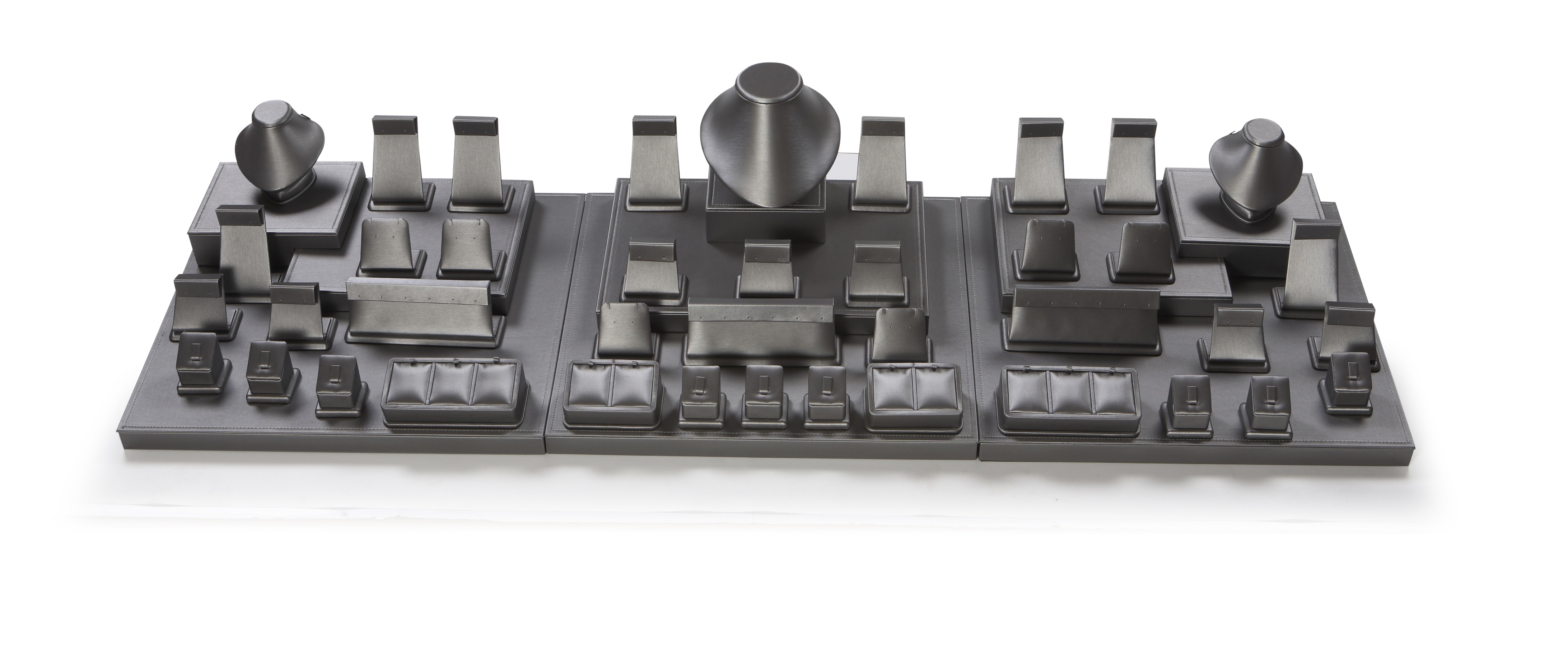 Silver Gray Leatherette Showcase Display Set