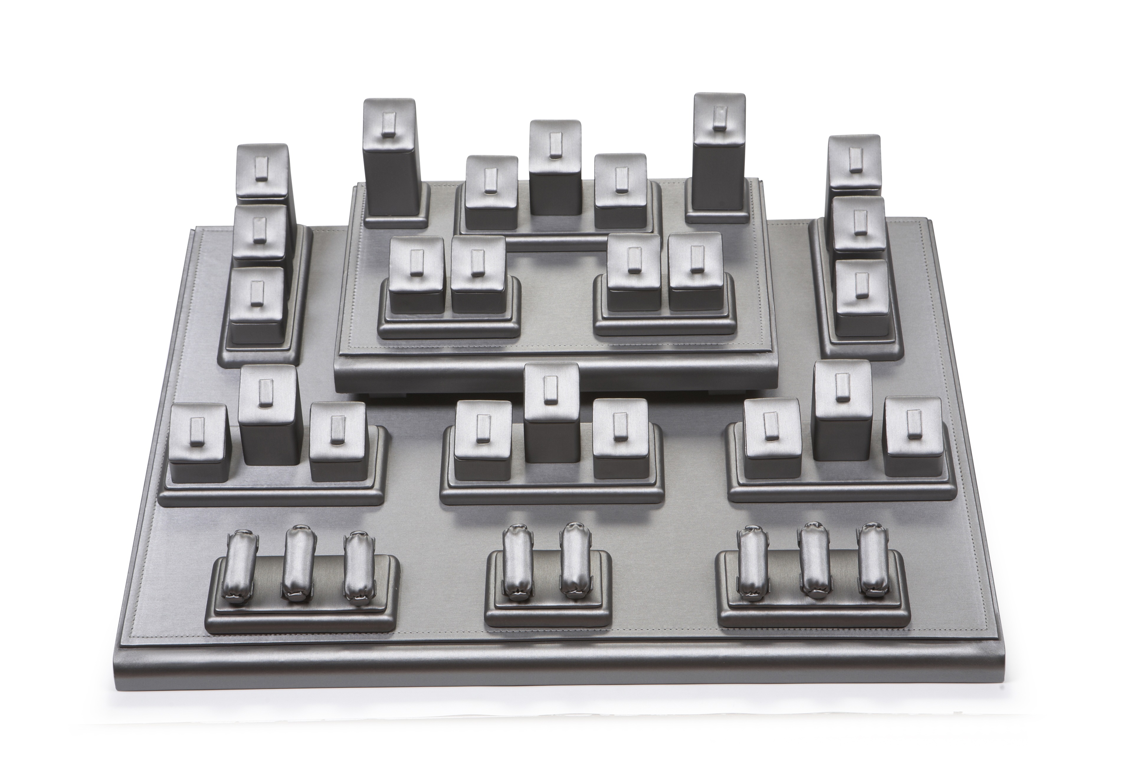 Silver Gray Leatherette Showcase Display Set