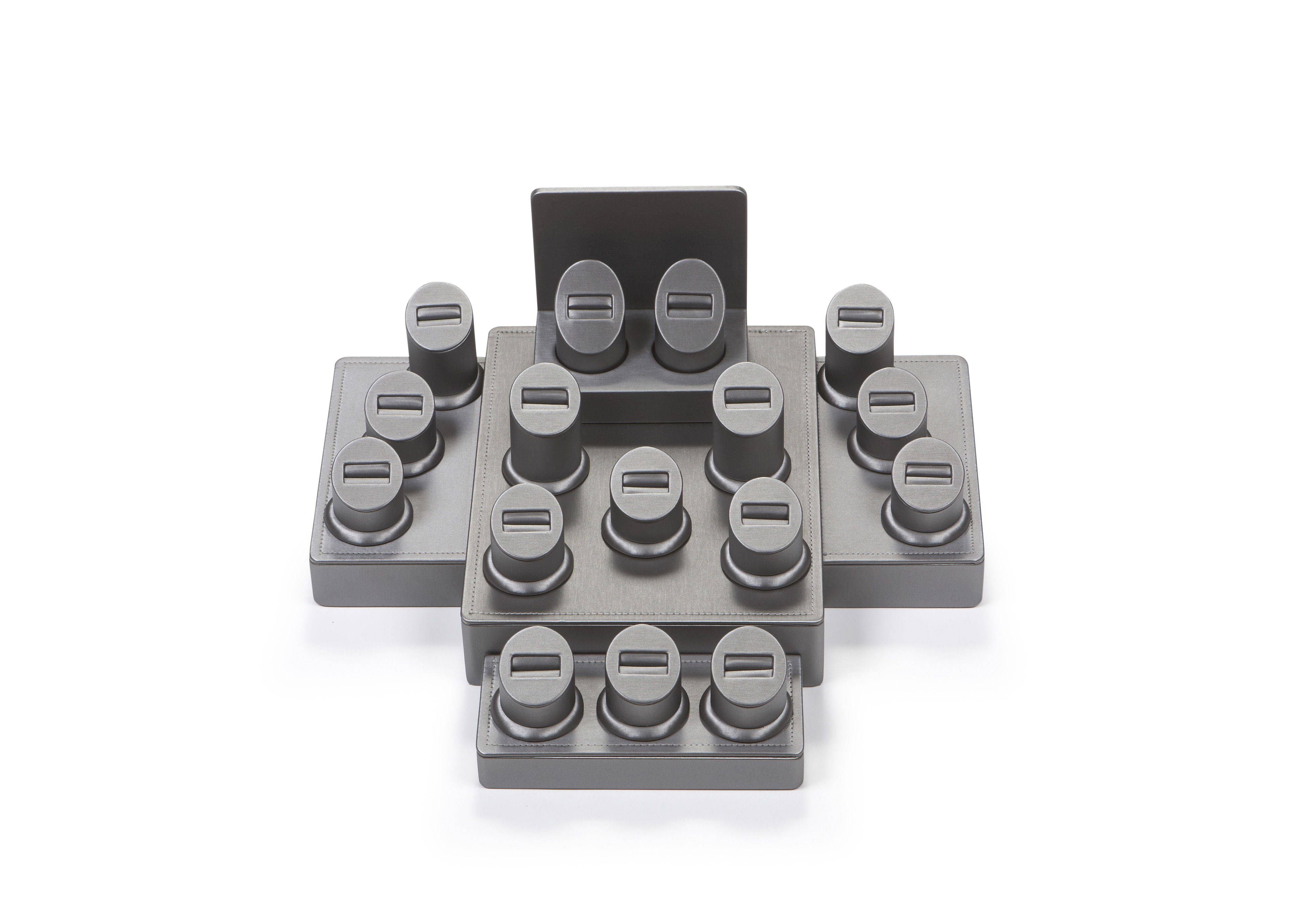 Silver Gray Leatherette Showcase Display Set