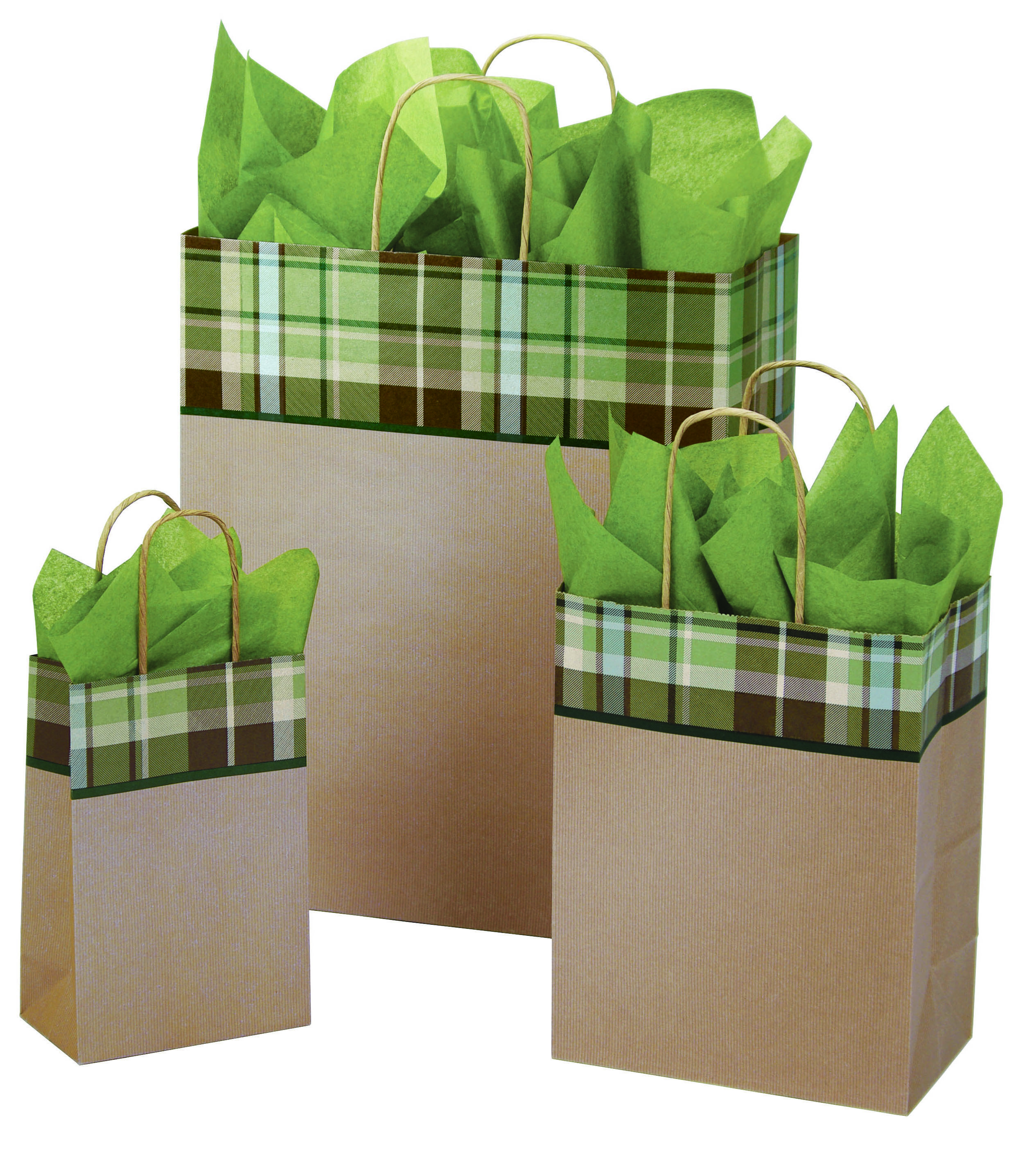 Kensington Plaid Kraft Paper Shoppers